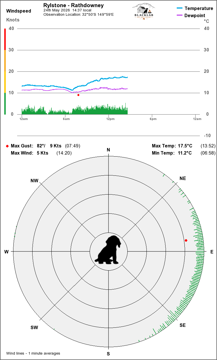 Wind and temperature with windrose